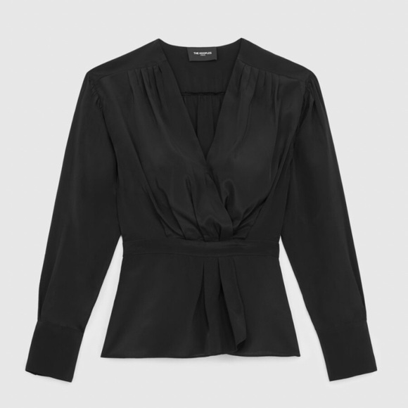 NWT The Kooples Black Crossed Top in Silk Blend Size 4 (US 10/XL). - Picture 4 of 12
